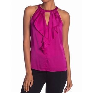 Trina Turk Carlyle Ruffle Halter-Neck Silk Blouse